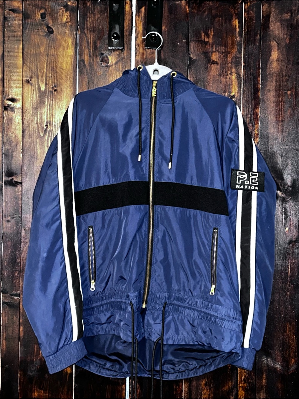 P.E Nation Navy and Black Hooded Windbreaker Jacket